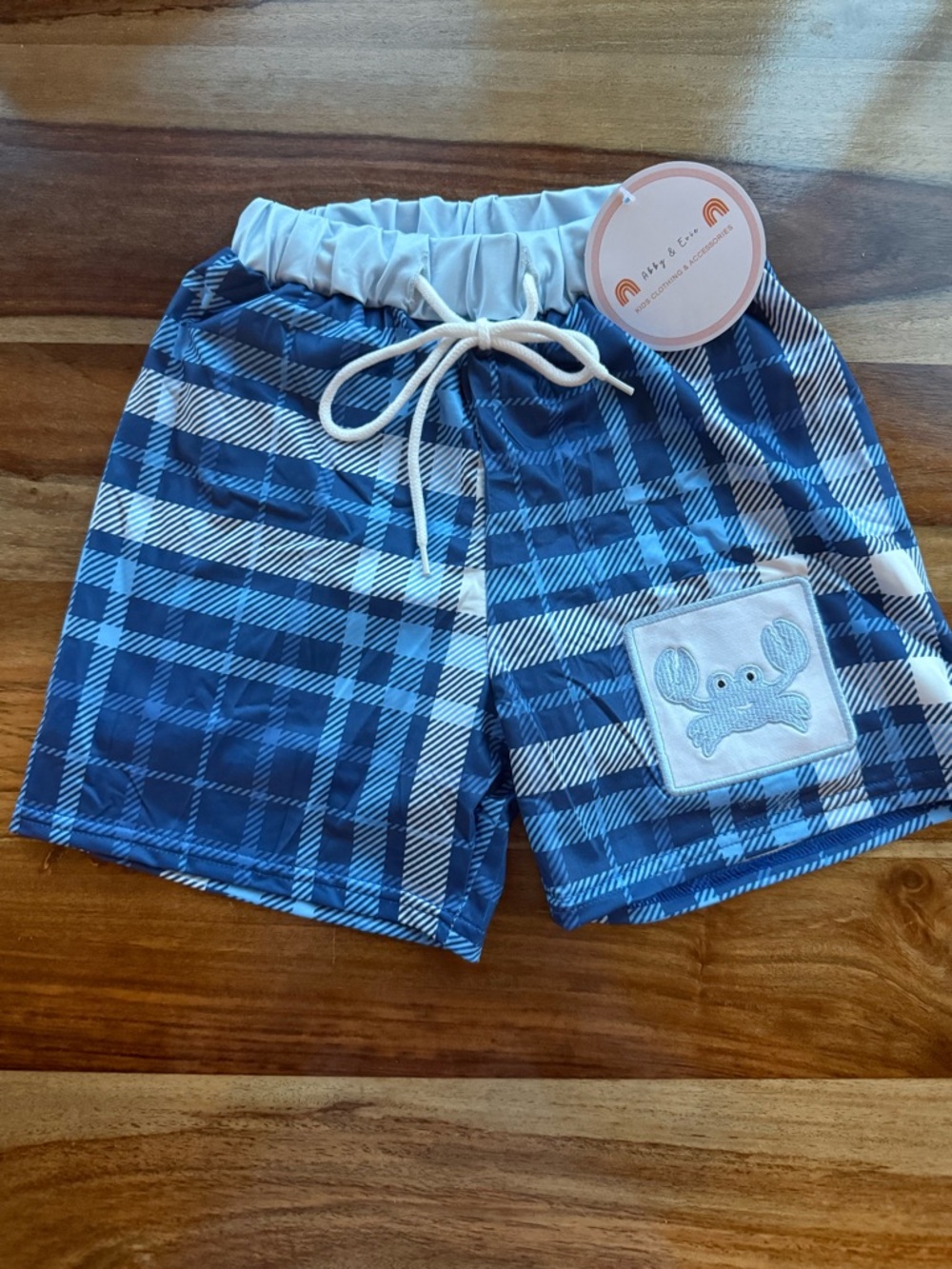 Blue Boys Swim Trunks with Crab Embroidery 5T